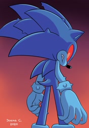 Size: 1431x2048 | Tagged: safe, artist:joanacalado8, sonic the hedgehog, looking at viewer, looking back, zombot