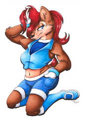 Size: 900x1271 | Tagged: safe, artist:wolfmama, sally acorn, sally's ringblader outfit
