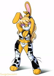 Size: 1280x1793 | Tagged: suggestive, artist:omegasunburst, bunnie rabbot, cowpoke outfit, looking at viewer, rumble roses, sheriff star