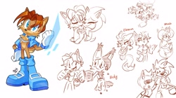 Size: 4096x2301 | Tagged: safe, artist:melodycler01, artist:melodyclerenes, antoine d'coolette, elias acorn, metal sally, miles "tails" prower, nicole the hololynx, sally acorn, sonic the hedgehog, gender swap, mecha sally, rally 4 sally, sally's ringblader outfit, sonally