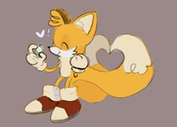 Size: 1334x959 | Tagged: safe, artist:halseeyon, miles "tails" prower, heart, mint candy, solo