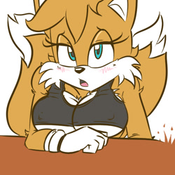 Size: 512x512 | Tagged: suggestive, artist:saltcore, miles "tails" prower, blushing, busty tails, looking at viewer