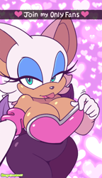Size: 882x1535 | Tagged: suggestive, artist:omegasunburst, rouge the bat, busty rouge, heart, rouge's heart top, selfie, this will end in financial freedom