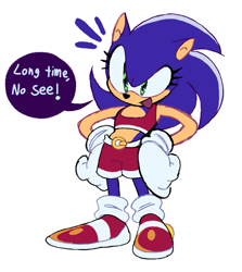 Size: 737x825 | Tagged: dead source, safe, artist:marcuslarry627, sonic the hedgehog, dialogue, female, gender swap, solo
