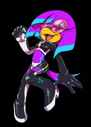 Size: 918x1280 | Tagged: safe, artist:finimun, wave the swallow, 80s outfit, bob cut, glasses, latex outfit, thigh high boots