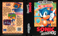 Size: 3366x2100 | Tagged: safe, artist:greg wray, sonic the hedgehog, green hill zone, labyrinth zone, sonic the hedgehog (1991), character name, cover art, english text, featured image, first sonic picture on mobius.social, genesis, loop, monitor, orange brown checkerboard, palm tree, ring, running, solo, standing, sunflower, wagging finger