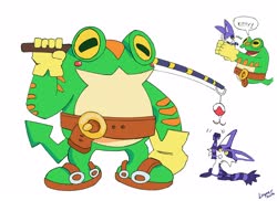 Size: 4096x2974 | Tagged: safe, artist:loopersum, big the cat, froggy, fishing pole, mobianified, species swap