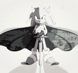 Size: 1287x1203 | Tagged: safe, artist:sora, caliburn, sonic the hedgehog, sonic and the black knight, cape, featured image, gauntlet
