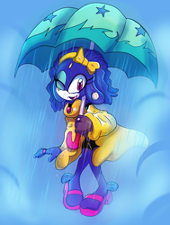 Size: 1256x1663 | Tagged: safe, artist:solratic, princess undina, featured image, rain, raincoat, umbrella
