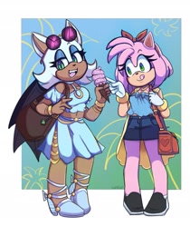 Size: 1767x2106 | Tagged: safe, amy rose, rouge the bat, glasses, ice cream