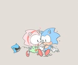 Size: 1000x833 | Tagged: safe, artist:anoiy_math, amy rose, metal sonic, sonic the hedgehog, amy x sonic, beige background, shipping, simple background, straight, trio