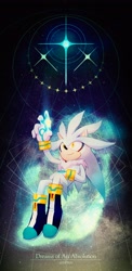 Size: 1440x2960 | Tagged: safe, artist:isdx00, silver the hedgehog, holding something, looking up, smile, solo, star (symbol), text