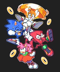 Size: 988x1184 | Tagged: safe, artist:aries-ga2003, amy rose, knuckles the echidna, miles "tails" prower, sonic the hedgehog, ring, solid background