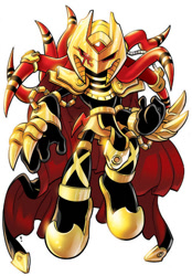 Size: 500x718 | Tagged: safe, artist:ray dillon, artist:tracy yardley, enerjak, armor, cape, dark enerjak, knuckles(dark mobius), red eyes, white background
