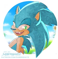 Size: 1255x1280 | Tagged: safe, artist:saberghatz, sonic the hedgehog, one fang