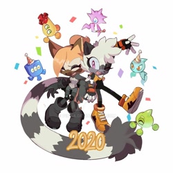 Size: 1024x1024 | Tagged: safe, artist:d1nga, tangle the lemur, whisper the wolf, wisp, confetti, party hat