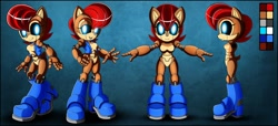 Size: 1280x582 | Tagged: safe, artist:zyote, metal sally, sally acorn, character sheet, mecha sally, roboticized, solo