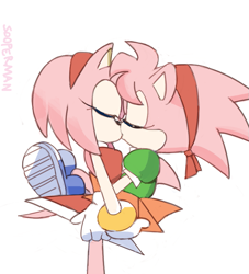 Size: 765x841 | Tagged: dead source, safe, artist:sooperman14, amy rose, amy x amy, back quills, crack shipping, duo, eyes closed, holding each other, lesbian, selfcest, shipping