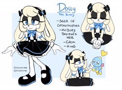 Size: 2300x1700 | Tagged: safe, artist:drstarline, oc, oc:dolly the bunny, chao, rabbit, dress, reference sheet