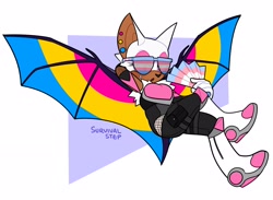 Size: 1920x1404 | Tagged: safe, artist:survivalstep, rouge the bat, earring, fan, featured image, glasses, pansexual, pansexual pride, pride, rouge's heart top, solo, trans pride