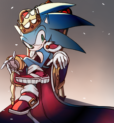 Size: 807x870 | Tagged: safe, artist:theadamay1, sonic the hedgehog, crown, robe, sitting, throne