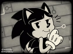 Size: 2300x1700 | Tagged: safe, artist:drstarline, sonic the hedgehog, monochrome, redraw, rubberhose style, solo