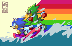 Size: 1937x1248 | Tagged: safe, artist:gogglecannon, jet the hawk, sonic the hedgehog, extreme gear, featured image, pride