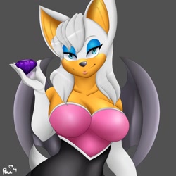 Size: 1280x1280 | Tagged: safe, artist:pai9, rouge the bat, chaos emerald, looking at viewer, rouge's heart top