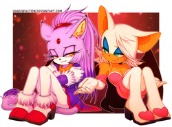 Size: 1280x948 | Tagged: safe, artist:shadisfaction, blaze the cat, rouge the bat, blaze's tailcoat, crying, rouge's heart top