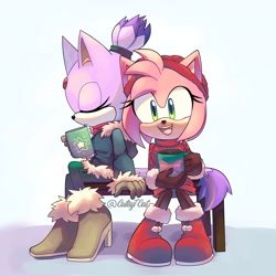 Size: 2700x2700 | Tagged: safe, artist:cuteytcat, amy rose, blaze the cat, hot cocoa