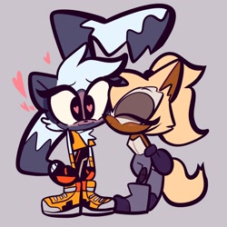 Size: 2000x2000 | Tagged: dead source, safe, artist:gooomys, tangle the lemur, whisper the wolf, duo, females only, heart eyes, kiss, lesbian, shipping, tangle x whisper, tangle's running suit