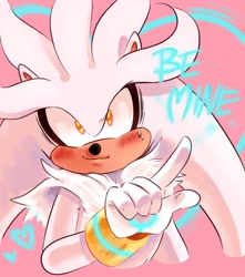 Size: 1024x1160 | Tagged: dead source, safe, artist:beadichnoa, silver the hedgehog, english text, heart, psychokinesis, smile, solo
