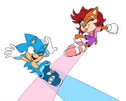 Size: 1591x1277 | Tagged: safe, artist:melodycler01, artist:melodyclerenes, manik acorn, manik the hedgehog, sonia acorn, leaping