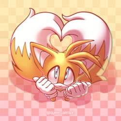 Size: 890x890 | Tagged: safe, artist:ayleen seraph, miles "tails" prower, heart, looking at viewer