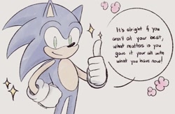 Size: 1711x1117 | Tagged: safe, artist:hipster silver, sonic the hedgehog, dialogue, looking at viewer, sparkles, thumbs up