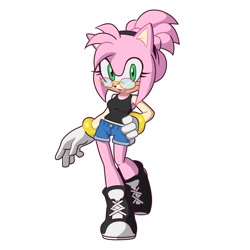 Size: 1668x1668 | Tagged: safe, artist:fixstern star, amy rose, glasses, hand on hip, looking at viewer, solo