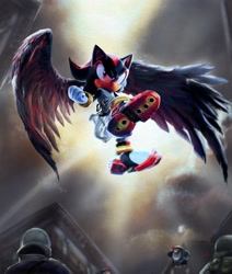 Size: 1772x2089 | Tagged: safe, shadow the hedgehog, daytime, flying, gun wing, wings