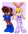 Size: 1460x1721 | Tagged: safe, artist:the proxie, bunnie rabbot, sally acorn, braids, duo, echo background, eyebrow clipping through hair, hand on hip, head tilt, looking at each other, smile, smiling at each other