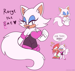 Size: 1280x1213 | Tagged: safe, artist:jadegullyzone, knuckles the echidna, rouge the bat, cat, echidna, dialogue, rouge the cat, rouge's heart top, species swap