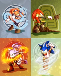 Size: 1300x1600 | Tagged: safe, artist:sweggyllamaqueen, blaze the cat, knuckles the echidna, sonic the hedgehog, tikal, avatar: the last airbender