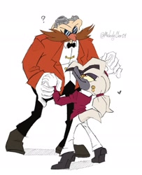 Size: 1552x1913 | Tagged: safe, artist:melodycler01, artist:melodyclerenes, dr. starline, robotnik, human, dancing, duo, eggline, gay, heart, holding hands, looking at each other, platypus, question mark, robotnik x starline, shipping, simple background, standing, white background