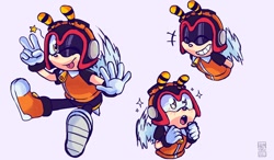 Size: 1080x630 | Tagged: safe, artist:harumily, charmy bee, bee, flapping wings, flying, solo, sparkles, tongue out, wink