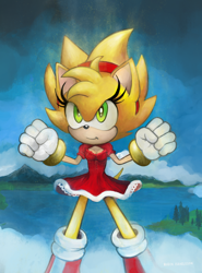Size: 2332x3150 | Tagged: safe, artist:rubbe, amy rose, flying, super amy, super form