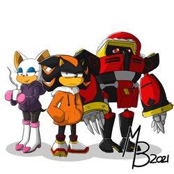 Size: 2000x2000 | Tagged: safe, artist:brazzelbedazzled, e-123 omega, rouge the bat, shadow the hedgehog, team dark