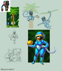 Size: 2100x2400 | Tagged: suggestive, artist:omegasunburst, miles "tails" prower, monkey dude, sonic the hedgehog, coconut, palm tree