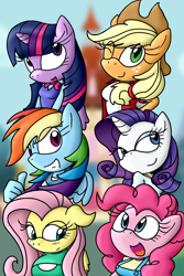 Size: 1200x1800 | Tagged: safe, artist:terrichance, applejack, barely sonic related, crossover, fluttershy, mobianified, my little pony, pegasus, pinkie pie, pony, rainbow dash, rarity, twilight sparkle, unicorn