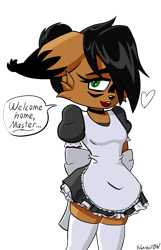 Size: 699x1085 | Tagged: safe, artist:silverboltbw, nicole the hololynx, dialogue, maid outfit, solo