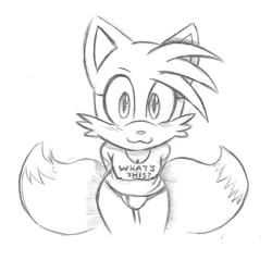 Size: 900x900 | Tagged: suggestive, artist:etchgerbil, miles "tails" prower, gender swap, owo, pencilwork