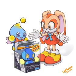 Size: 1024x1024 | Tagged: safe, artist:f1cheese, cheese (chao), cream the rabbit, omochao, chao, rabbit, featured image