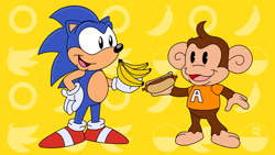 Size: 2400x1350 | Tagged: safe, artist:slysonic, sonic the hedgehog, aiai, banana, chili dog, ring